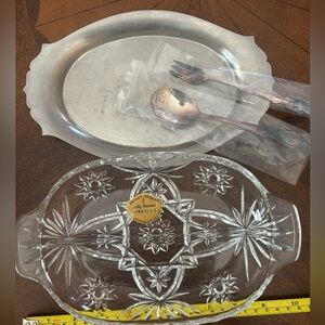 Anchor Hocking Clear Glass Serving Platter with Silver Tray
